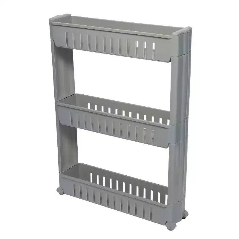 Simplify 3 Tier Slim Rolling Organizer Rack with Wheels Gray Kennedy International: Slim Rolling Storage Cart