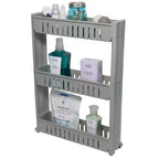 Chariot de rangement fin à 3 niveaux gris avec roulettes