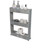 Chariot de rangement fin à 3 niveaux gris avec roulettes