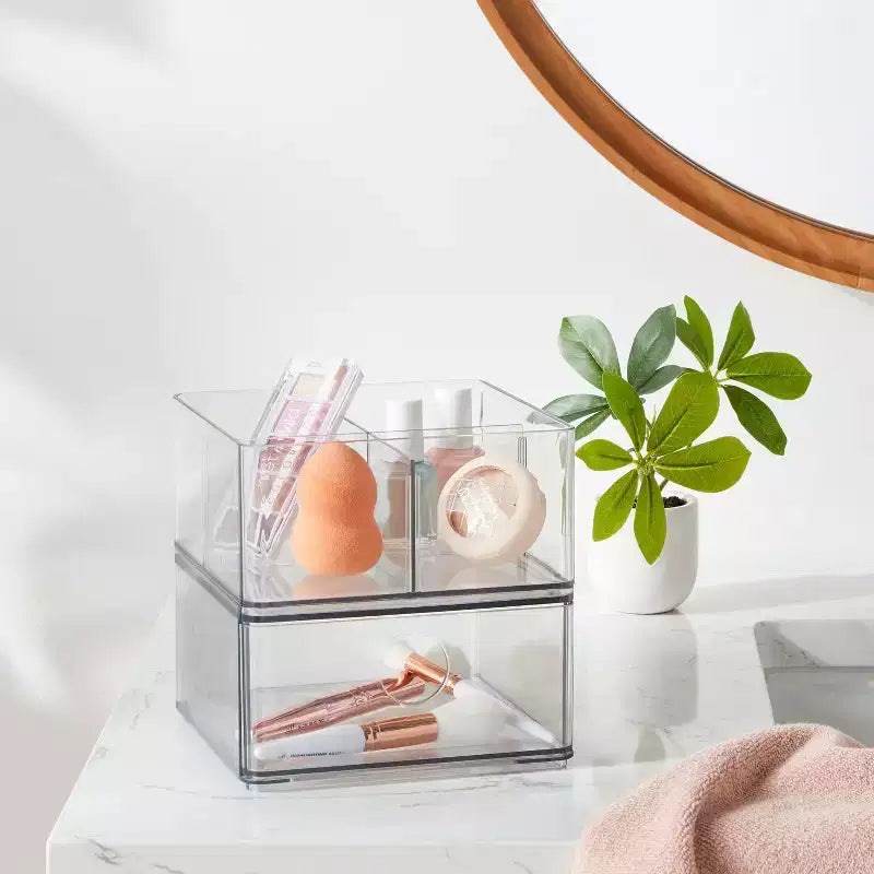 Lot de 2 boîtes de rangement empilables transparentes