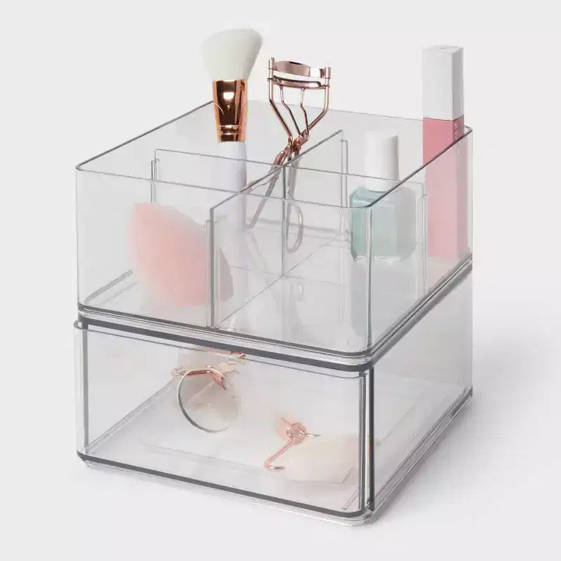 Lot de 2 boîtes de rangement empilables transparentes