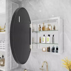 Armoire à pharmacie ronde avec miroir, fixation murale, porte simple, noir mat, 24" × 24"