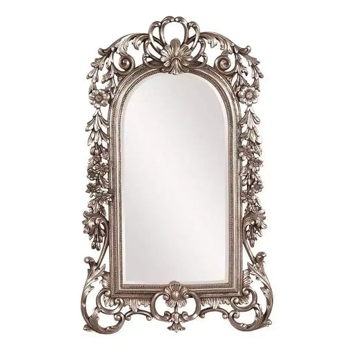 Howard Elliott 22"x14" Arched Wall and Accent Mirror with Intricate Ornate Frame Silver