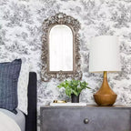 Miroir mural cintré en argent antique, cadre baroque orné, simple
