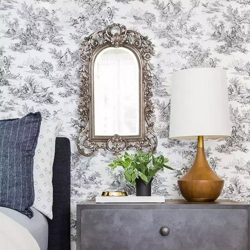 Miroir mural cintré en argent antique, cadre baroque orné, simple