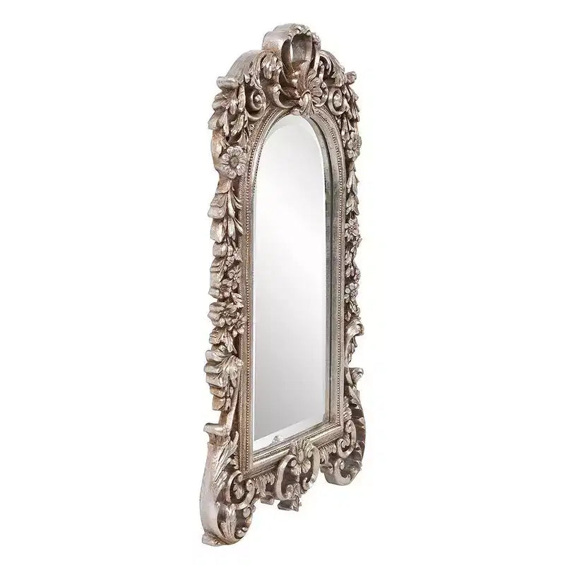 Miroir mural cintré en argent antique, cadre baroque orné, simple