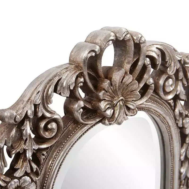 Miroir mural cintré en argent antique, cadre baroque orné, simple