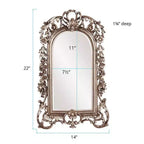 Miroir mural cintré en argent antique, cadre baroque orné, simple