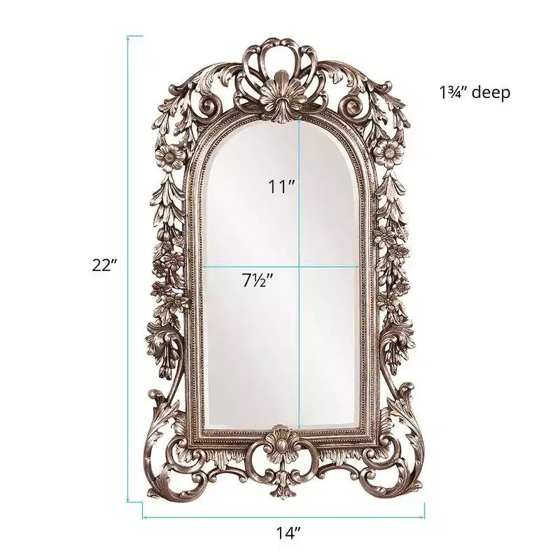 Miroir mural cintré en argent antique, cadre baroque orné, simple