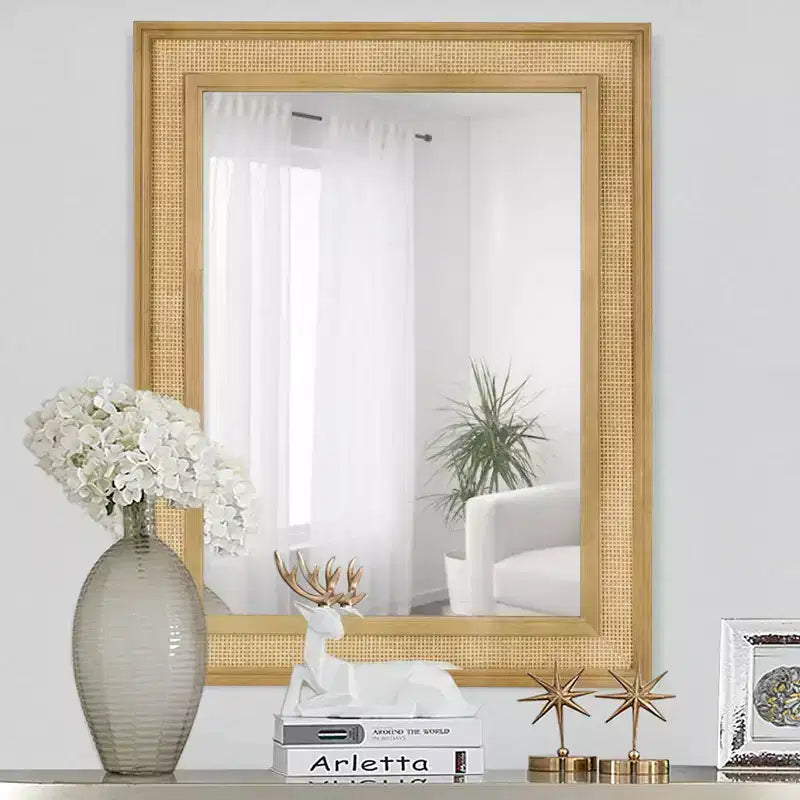 Miroir mural en rotin brun clair, rectangulaire, 27" x 34", 1 pièce