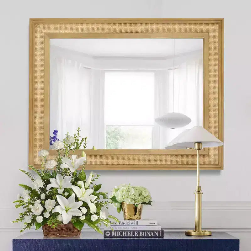 Miroir mural en rotin brun clair, rectangulaire, 27" x 34", 1 pièce