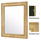 Miroir mural en rotin brun clair, rectangulaire, 27" x 34", 1 pièce