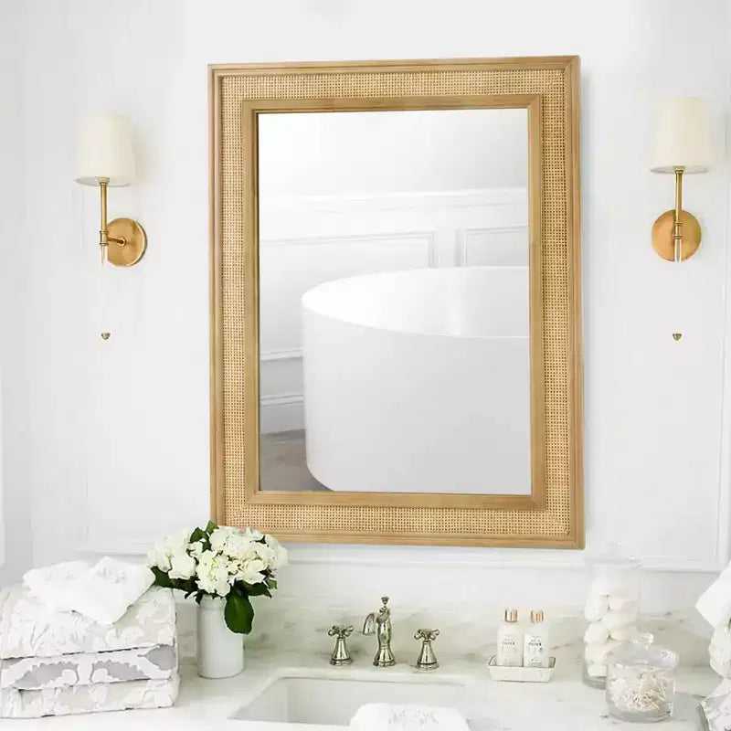 Miroir mural en rotin brun clair, rectangulaire, 27" x 34", 1 pièce