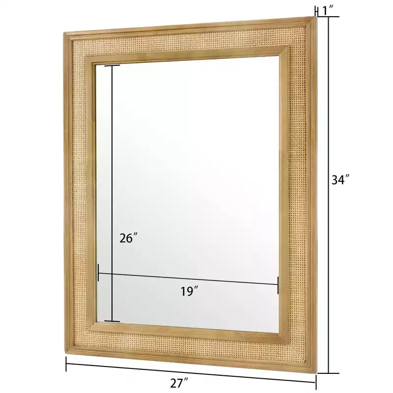 Miroir mural en rotin brun clair, rectangulaire, 27" x 34", 1 pièce