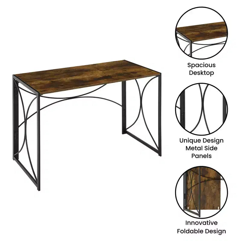 Bureau pliable Bois grange et noir, une personne, style pliable