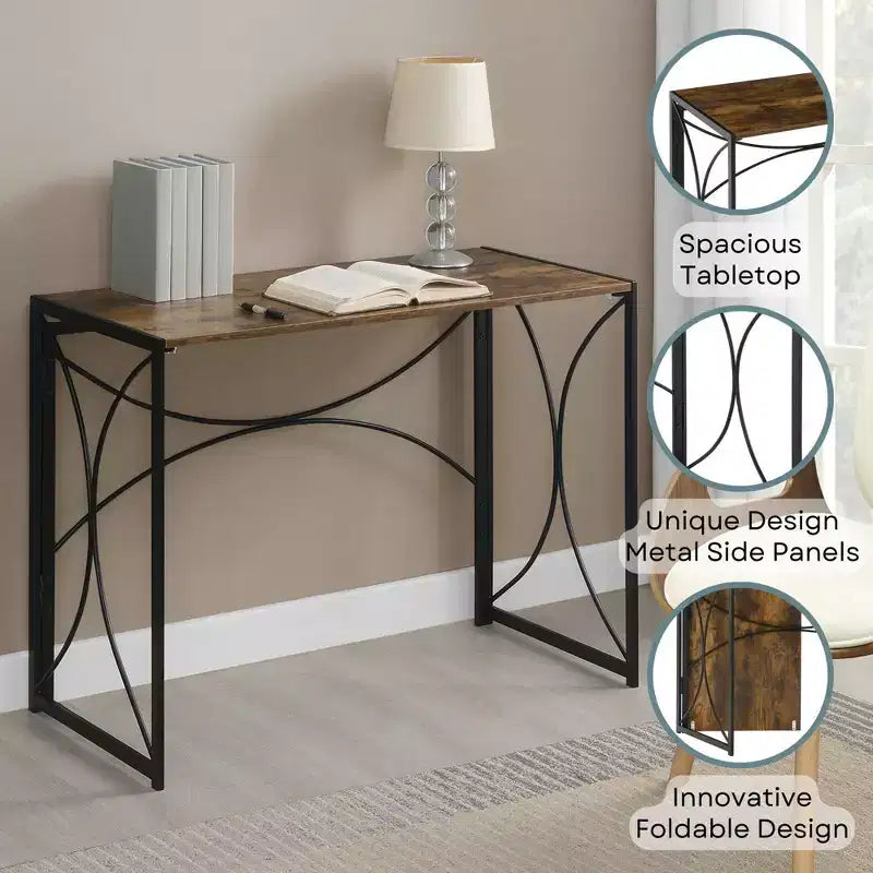 Bureau pliable Bois grange et noir, une personne, style pliable