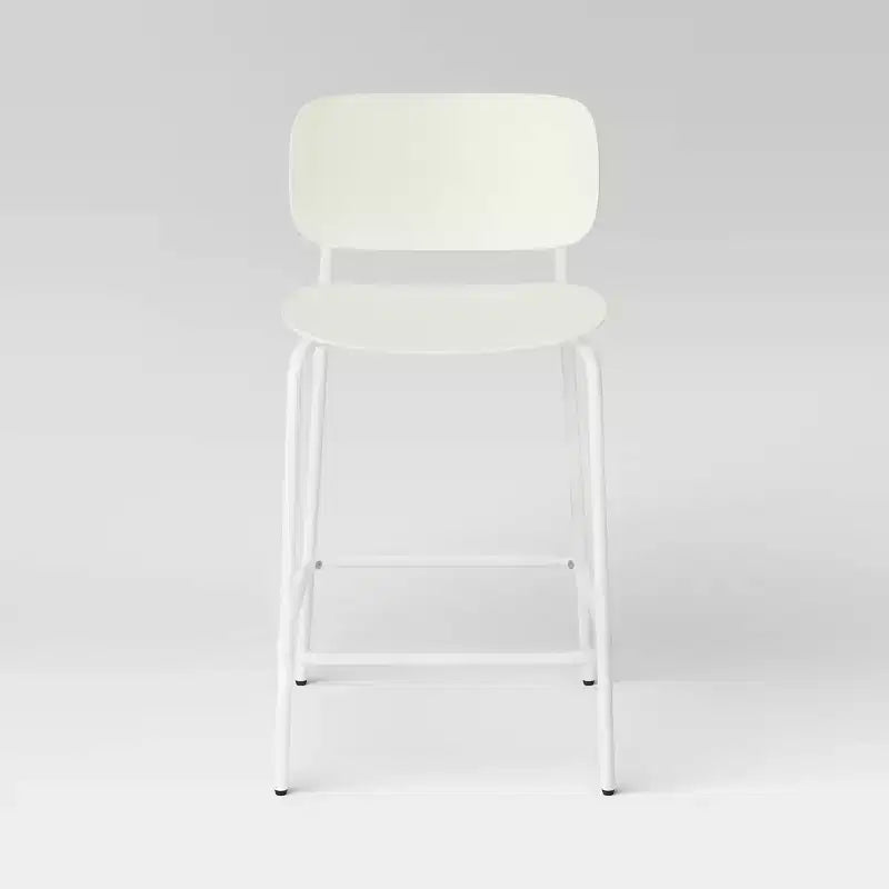 Tabourets de bar à hauteur de comptoir en plastique moulé blanc avec base en métal – Ensemble de 2
