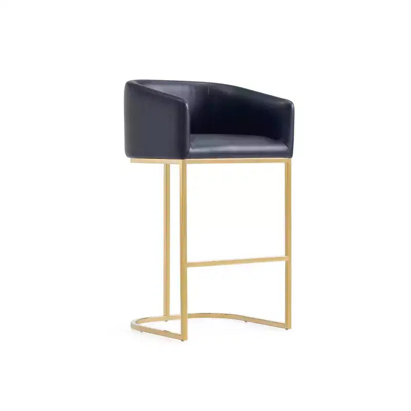 Tabouret de bar bas noir et or en similicuir avec accoudoirs, lot de 2