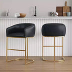 Tabouret de bar bas noir et or en similicuir avec accoudoirs, lot de 2