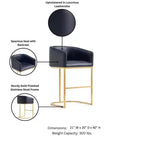 Tabouret de bar bas noir et or en similicuir avec accoudoirs, lot de 2