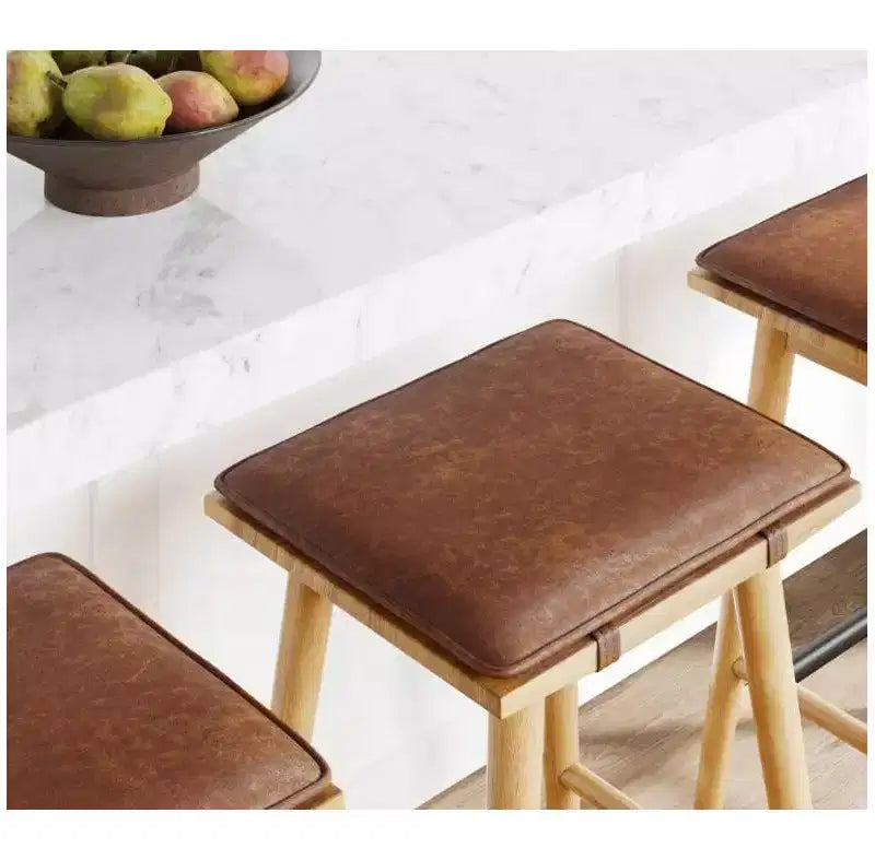 Tabouret de comptoir en similicuir marron, sans dossier, lot de 4