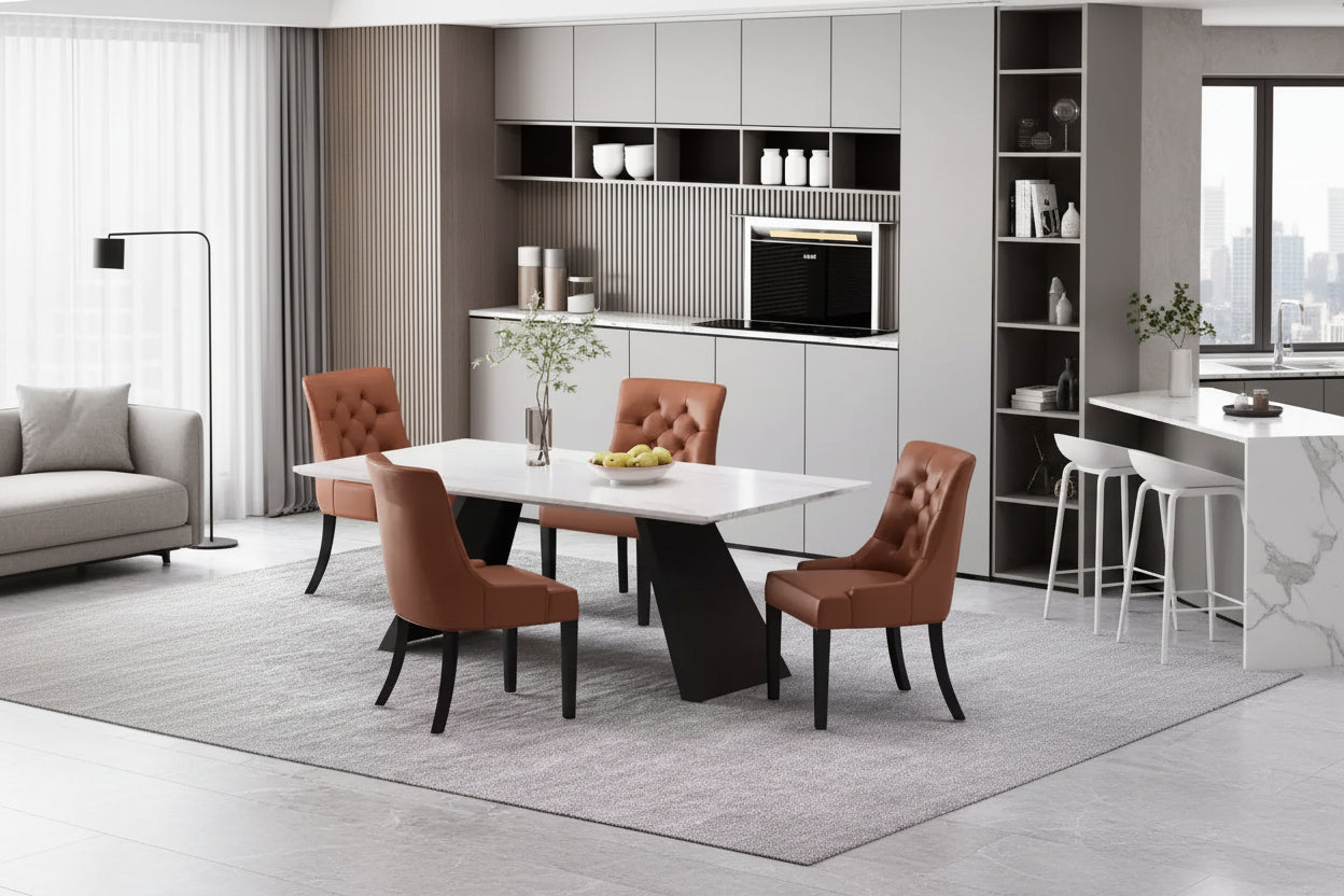 Christopher Knight Home Set of 4 Cheney Faux Leather Tufted Dining Chairs Cognac Brown/Matte Black