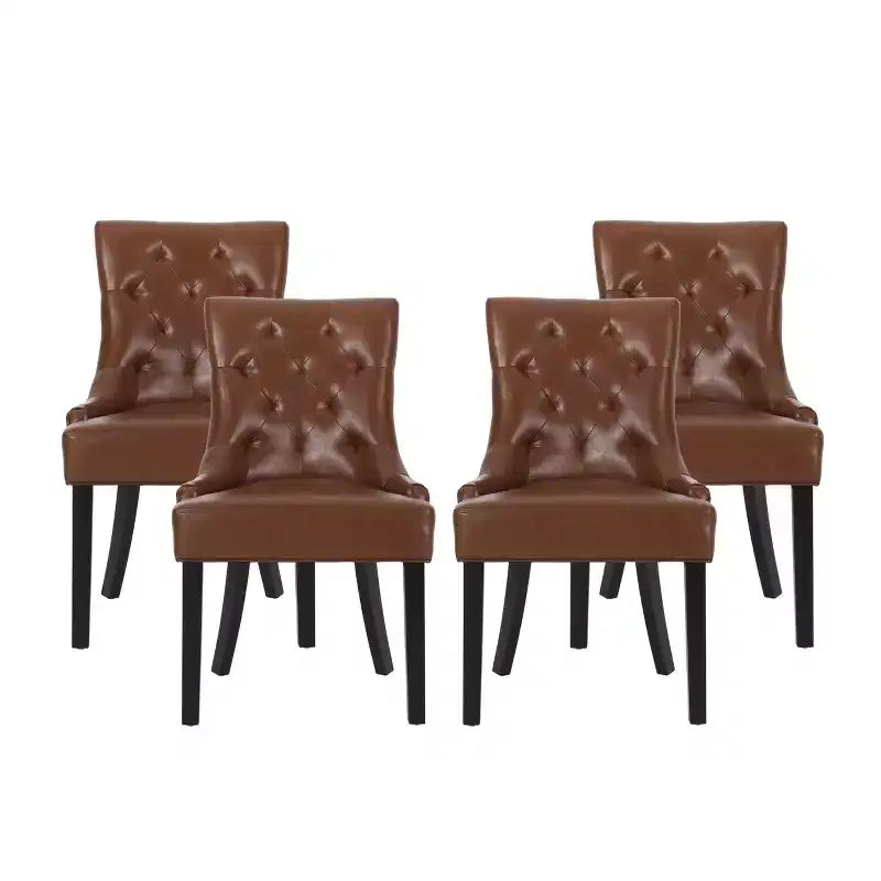 Chaises de salle à manger sans accoudoirs capitonnées marron cognac en similicuir, lot de 4