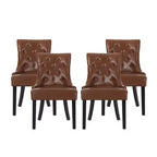 Chaises de salle à manger sans accoudoirs capitonnées marron cognac en similicuir, lot de 4