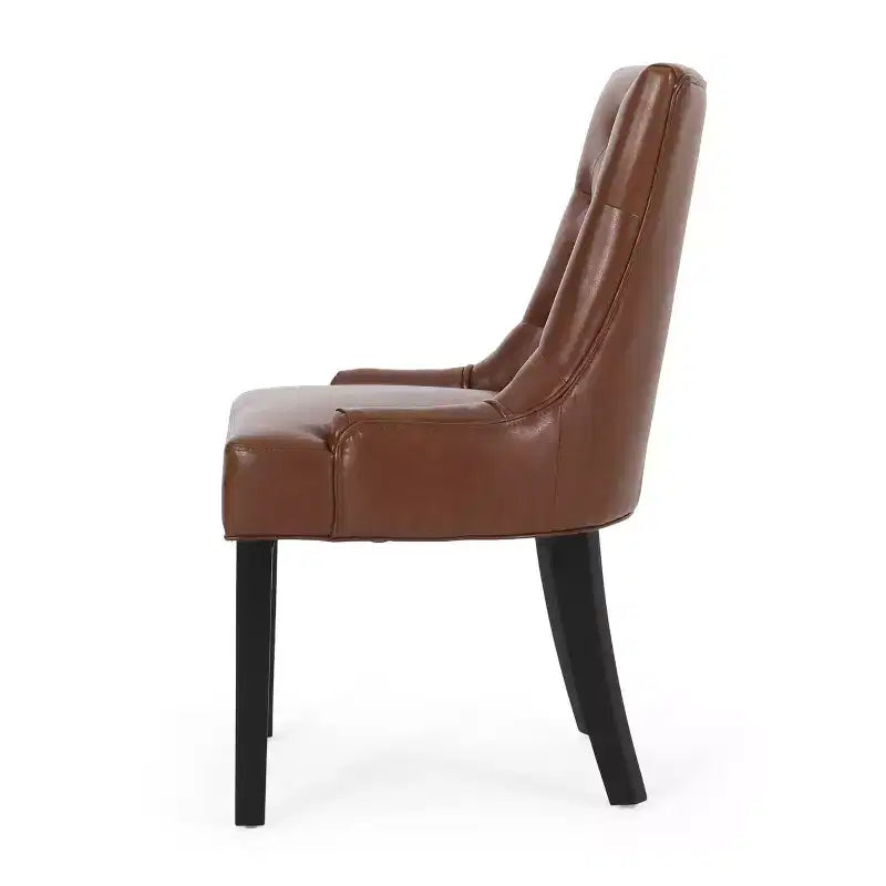 Chaises de salle à manger sans accoudoirs capitonnées marron cognac en similicuir, lot de 4