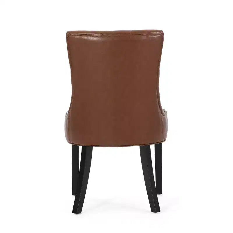 Chaises de salle à manger sans accoudoirs capitonnées marron cognac en similicuir, lot de 4