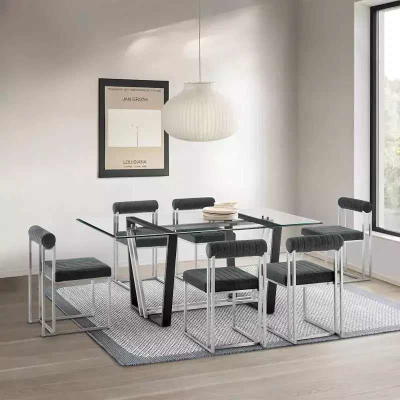 Chaise de salle à manger en tissu anthracite, sans accoudoirs, dossier bas, lot de 2