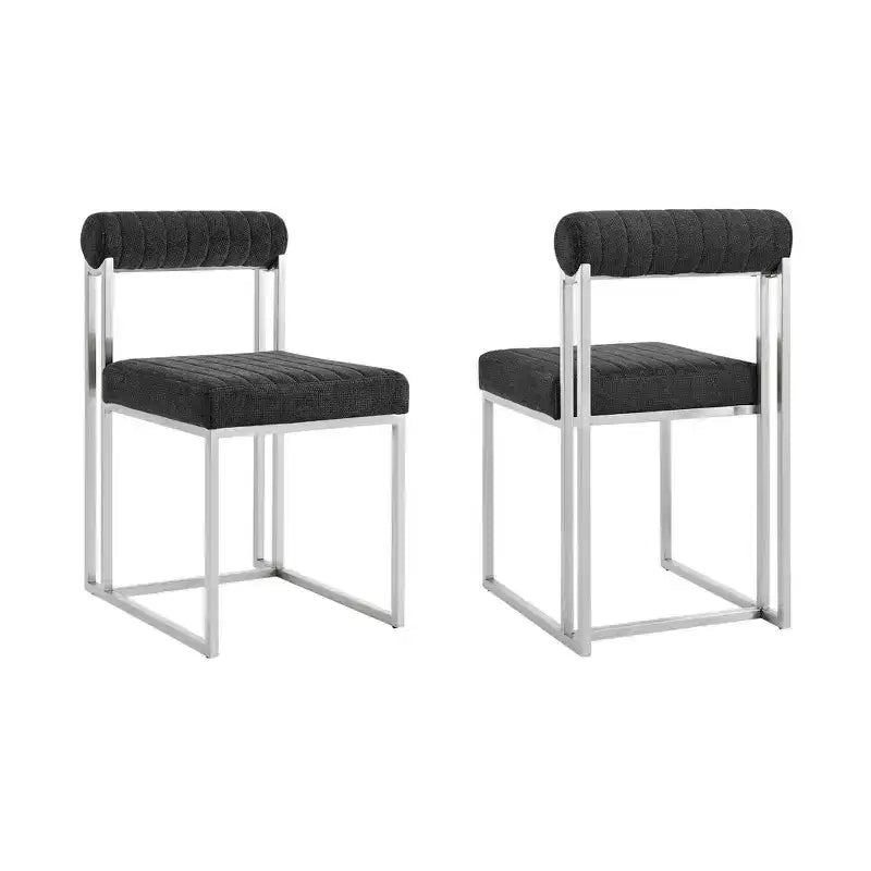 Chaise de salle à manger en tissu anthracite, sans accoudoirs, dossier bas, lot de 2