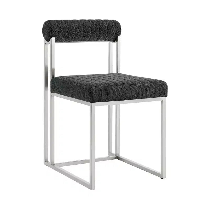 Chaise de salle à manger en tissu anthracite, sans accoudoirs, dossier bas, lot de 2