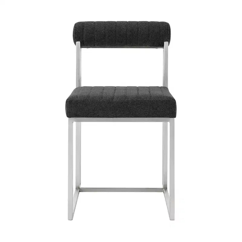 Chaise de salle à manger en tissu anthracite, sans accoudoirs, dossier bas, lot de 2
