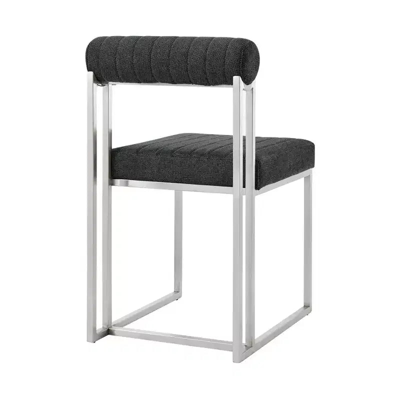 Chaise de salle à manger en tissu anthracite, sans accoudoirs, dossier bas, lot de 2
