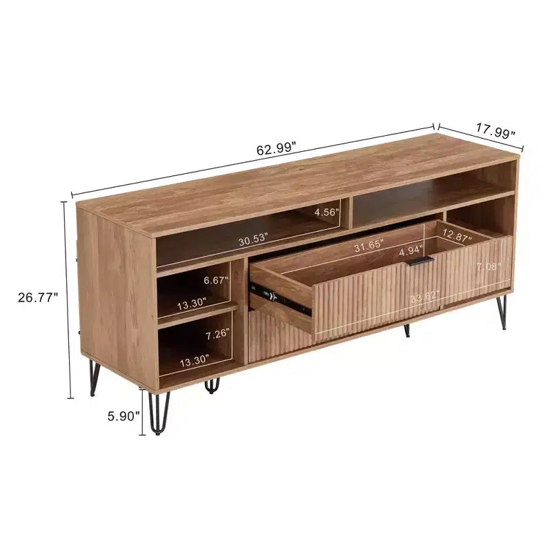 Meuble TV 160 cm pour téléviseurs jusqu'à 60", brun doré, style moderne du milieu du siècle