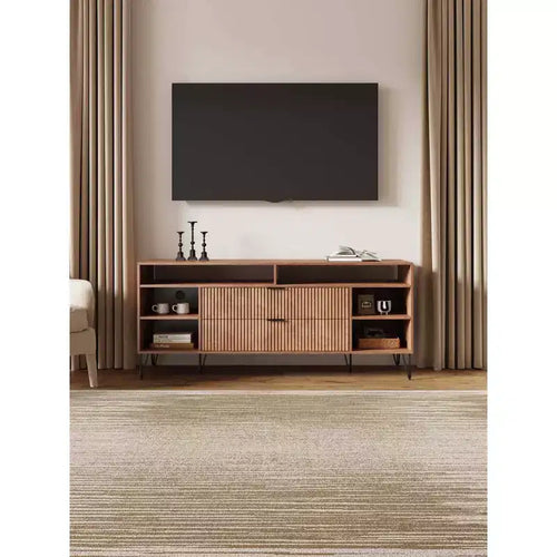 Meuble TV 160 cm pour téléviseurs jusqu'à 60", brun doré, style moderne du milieu du siècle