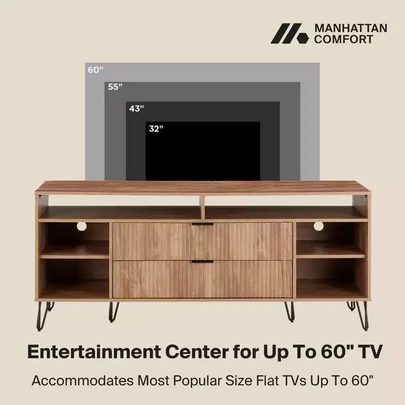 Meuble TV 160 cm pour téléviseurs jusqu'à 60", brun doré, style moderne du milieu du siècle