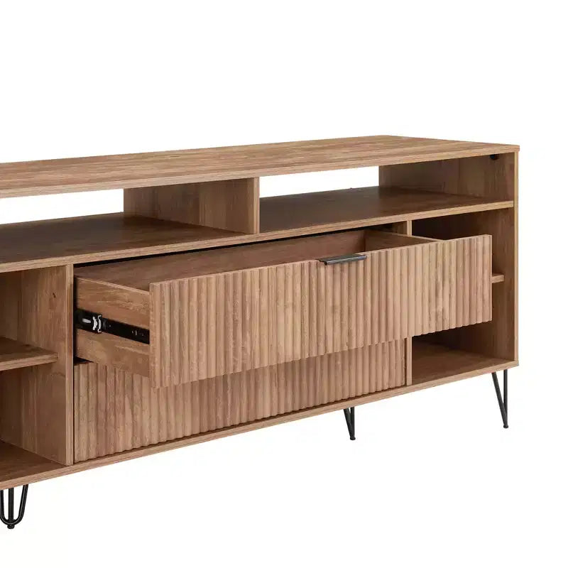 Meuble TV 160 cm pour téléviseurs jusqu'à 60", brun doré, style moderne du milieu du siècle