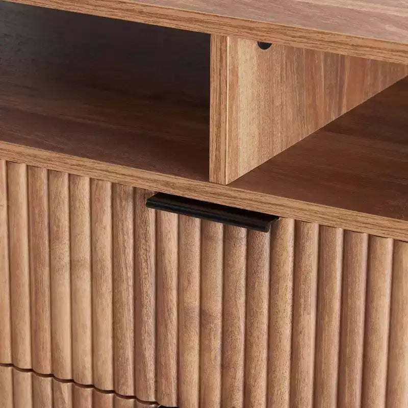 Meuble TV 160 cm pour téléviseurs jusqu'à 60", brun doré, style moderne du milieu du siècle
