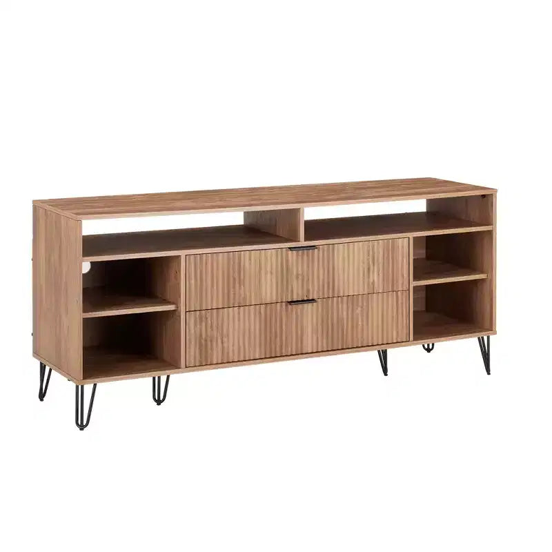 Meuble TV 160 cm pour téléviseurs jusqu'à 60", brun doré, style moderne du milieu du siècle