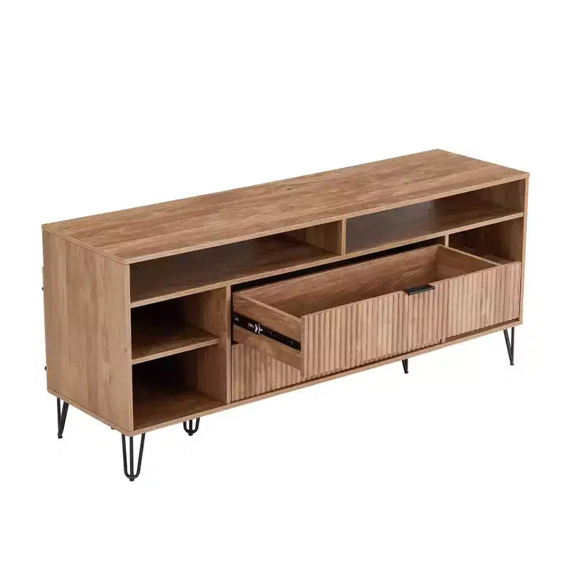 Meuble TV 160 cm pour téléviseurs jusqu'à 60", brun doré, style moderne du milieu du siècle