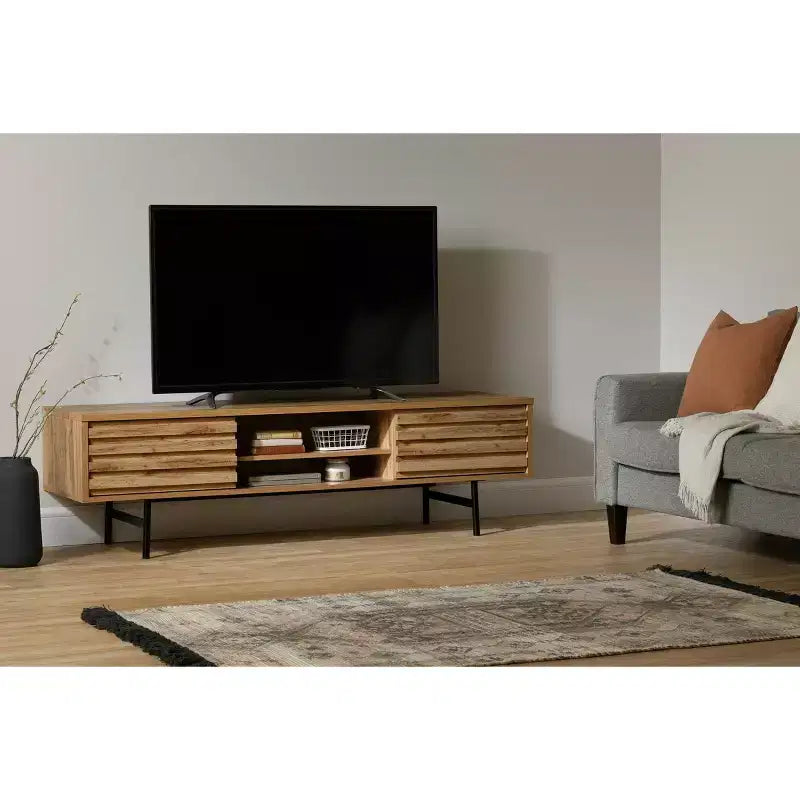 Meuble TV Nordik en chêne avec 2 tiroirs, convient jusqu'à 75"