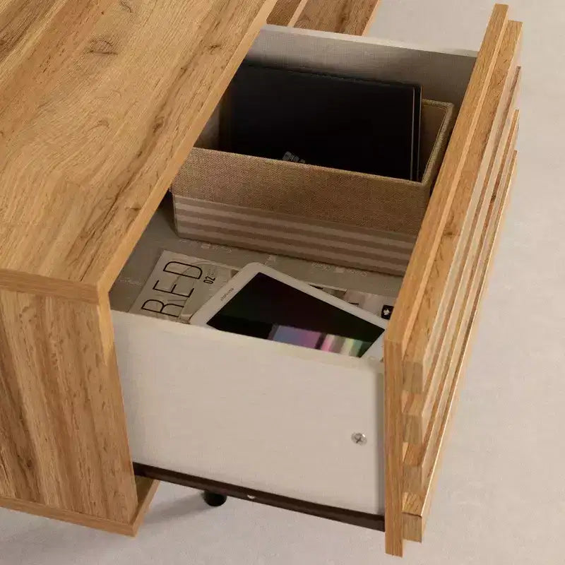 Meuble TV Nordik en chêne avec 2 tiroirs, convient jusqu'à 75"