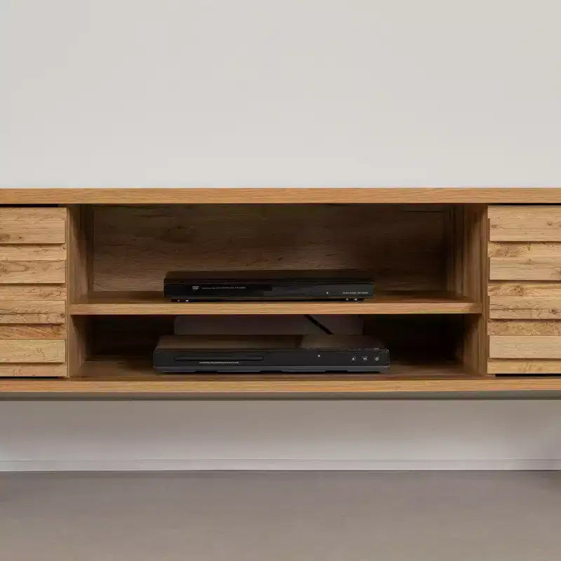 Meuble TV Nordik en chêne avec 2 tiroirs, convient jusqu'à 75"
