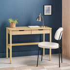 Bureau scandinave en bois clair avec 2 tiroirs, 1 personne