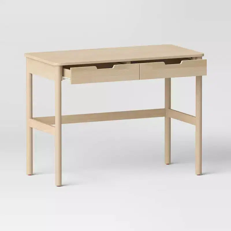 Bureau scandinave en bois clair avec 2 tiroirs, 1 personne