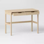 Bureau scandinave en bois clair avec 2 tiroirs, 1 personne