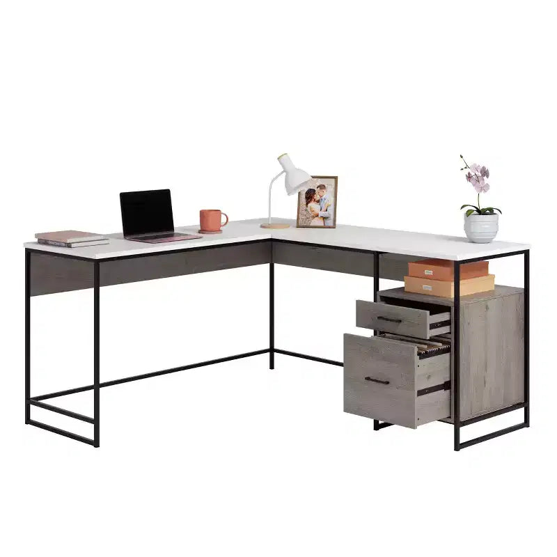 Bureau d'angle avec tiroirs Chêne Mystique, 1 personne
