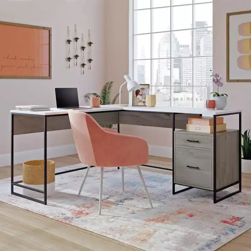 Bureau d'angle avec tiroirs Chêne Mystique, 1 personne